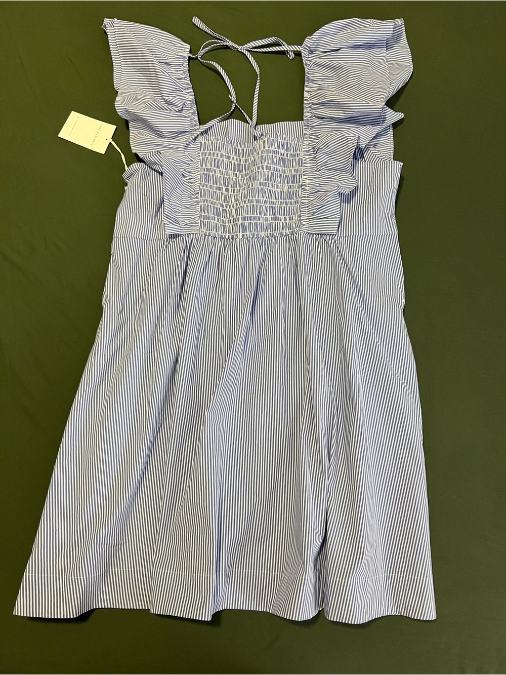Blue & White Pinstripe Smocked Sundress with Ruffle Straps Size XL